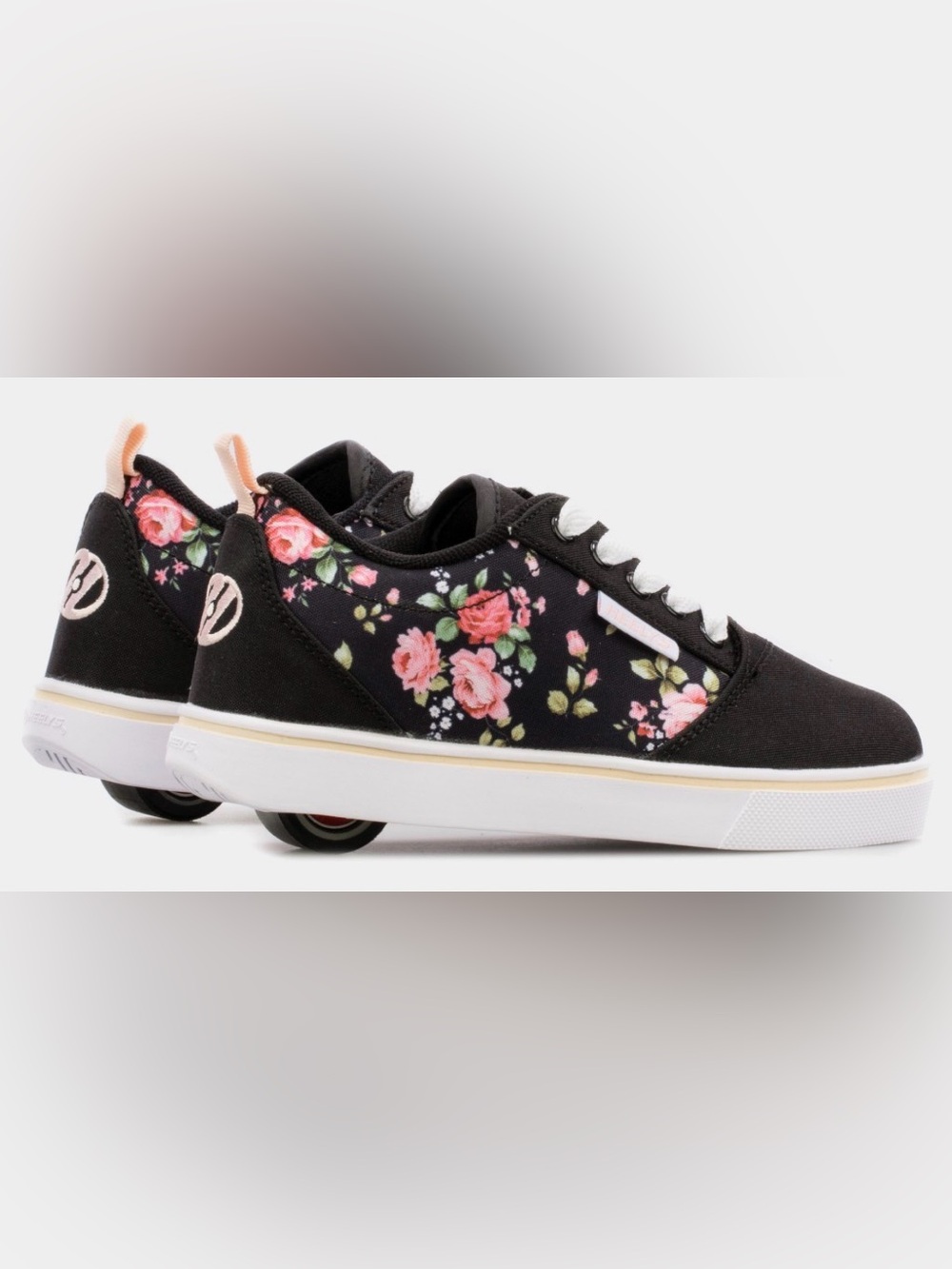 Heelys Kids Floral Low-Top Sneakers in Black with Pink Roses